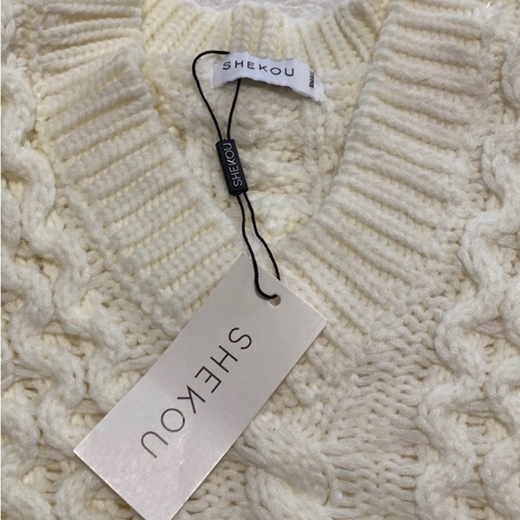 SHEKOU Twisted Knit Cable Sweater Women Size S - Picture 7 of 7